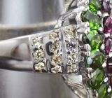 Роскошное серебряное кольцо с аквамарином, разноцветными сапфирами, родолитами, перидотами и диопсидами Серебро 925