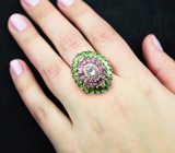 Роскошное серебряное кольцо с аквамарином, разноцветными сапфирами, родолитами, перидотами и диопсидами Серебро 925