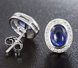 Симпатичные серебряные серьги с насыщенно-синими сапфирами Серебро 925