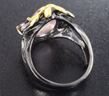 Серебряное кольцо с розовым кварцем и родолитом