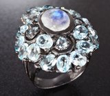Серебряное кольцо с лунным камнем и топазами