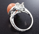 Серебряное кольцо с солнечным камнем с эффектом кошачьего глаза и диопсидами Серебро 925