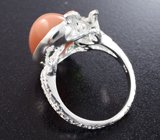 Серебряное кольцо с солнечным камнем с эффектом кошачьего глаза и диопсидами