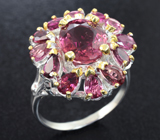 Серебряное кольцо с розовыми турмалинами и родолитами Серебро 925
