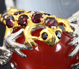 Серебряное кольцо с карнелианом, родолитами гранатами, перидотами и синими сапфирами Серебро 925
