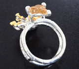 Серебряное кольцо с резными родолитом и цитрином