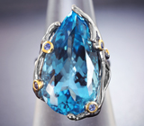 Серебряное кольцо с голубым топазом 21,78 карата и васильковыми сапфирами Серебро 925