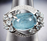 Превосходное серебряное кольцо с аквамарином и голубыми топазами Серебро 925