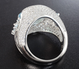 Превосходное серебряное кольцо с аквамарином и голубыми топазами Серебро 925