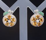 Оригинальные серебряные серьги с цитринами Серебро 925