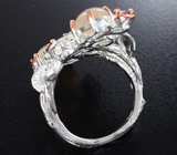 Серебряное кольцо с кристаллическим эфиопским опалом и розовыми турмалинами