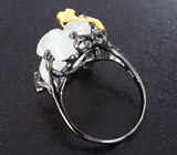 Серебряное кольцо с резным лунным камнем 10+ карат и синими сапфирами Серебро 925