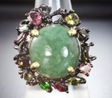 Серебряное кольцо с авантюрином 20+ карат и разноцветными турмалинами