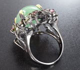Серебряное кольцо с авантюрином 20+ карат и разноцветными турмалинами