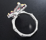 Серебряное кольцо с резным иолитом, розовым турмалином и родолитами Серебро 925