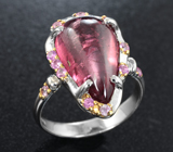 Серебряное кольцо с рубеллитом турмалином 6,94 карата и розовыми сапфирами Серебро 925