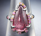 Серебряное кольцо с рубеллитом турмалином 6,94 карата и розовыми сапфирами