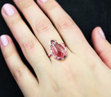 Серебряное кольцо с рубеллитом турмалином 6,94 карата и розовыми сапфирами