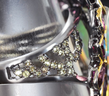 Серебряное кольцо с топовым эфиопским опалом 6,55 карата, родолитами и желтыми сапфирами Серебро 925
