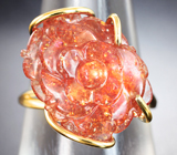 Золотое кольцо с невероятно-ярким резным солнечным камнем 10,42 карата Золото