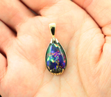 Золотой кулон с ярким кристаллическим черным опалом 4,98 карата Золото