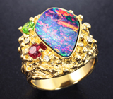 Массивный золотой перстень с роскошным австралийским дублет опалом 4,26 карата, самоцветами и бриллиантами Золото