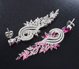 Великолепные серебряные серьги с рубинами и розовыми сапфирами Серебро 925