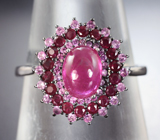 Превосходное серебряное кольцо с рубинами и розовыми сапфирами Серебро 925