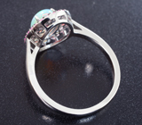 Эффектное серебряное кольцо с эфиопским опалом и разноцветными сапфирами бриллиантовой огранки Серебро 925