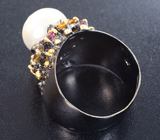 Серебряное кольцо с жемчужиной, цитринами и турмалинами