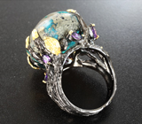 Серебряное кольцо с пиритовой бирюзой и аметистами