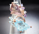 Серебряное кольцо с резными аметрином и голубым топазом, танзанитами и аметистами Серебро 925