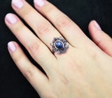 Серебряное кольцо cо звездчатым 3,73 карата, васильковыми и синими сапфирами Серебро 925