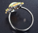 Серебряное кольцо с кристаллическим эфиопским опалом 2,49 карата, цаворитами гранатами и сапфирами Серебро 925