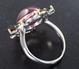 Серебряное кольцо с рубином 12,96 карата, родолитом, разноцветными турмалинами и сапфирами падпараджа Серебро 925