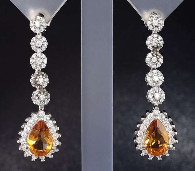 Элегантные серебряные серьги с цитринами