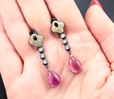 Черненые серебряные серьги с рубинами