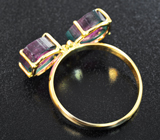 Золотое кольцо с контрастными слайсами арбузных турмалинов 4,93 карата и ограненным розовым турмалином Золото
