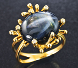 Золотое кольцо c крупным звездчатым сапфиром 10,75 карата и бриллиантами Золото
