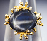 Золотое кольцо c крупным звездчатым сапфиром 10,75 карата и бриллиантами Золото