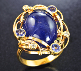 Золотое кольцо с крупным насыщенным кабошоном танзанита 15,94 карата и бриллиантами Золото