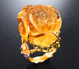 Массивное золотое кольцо с потрясающим резным цитрином 67,03 карата, аметистами и бриллиантами Золото