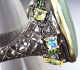 Серебряное кольцо с желтовато-зеленым бериллом, ограненными эфиопскими опалами, перидотами и диопсидами Серебро 925