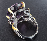 Серебряное кольцо с аметистом 30+ карат и родолитами