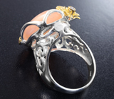 Серебряное кольцо с морганитом 30+ карат и альмандинами гранатами