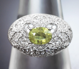 Эффектное серебряное кольцо с зеленым сапфиром Серебро 925