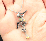 Серебряный кулон «Летучая мышь» с ограненными эфиопскими опалами и черными шпинелями + цепочка Серебро 925