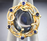 Золотое кольцо cо звездчатым и синими сапфирами 10,51 карата Золото