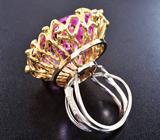 Неповторимое золотое кольцо с неоновым розовым кунцитом 79,93 карата, бриллиантами, розовыми и фиолетовыми сапфирами Золото