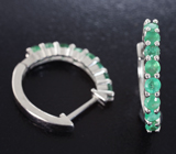 Стильные серебряные серьги с изумрудами Серебро 925